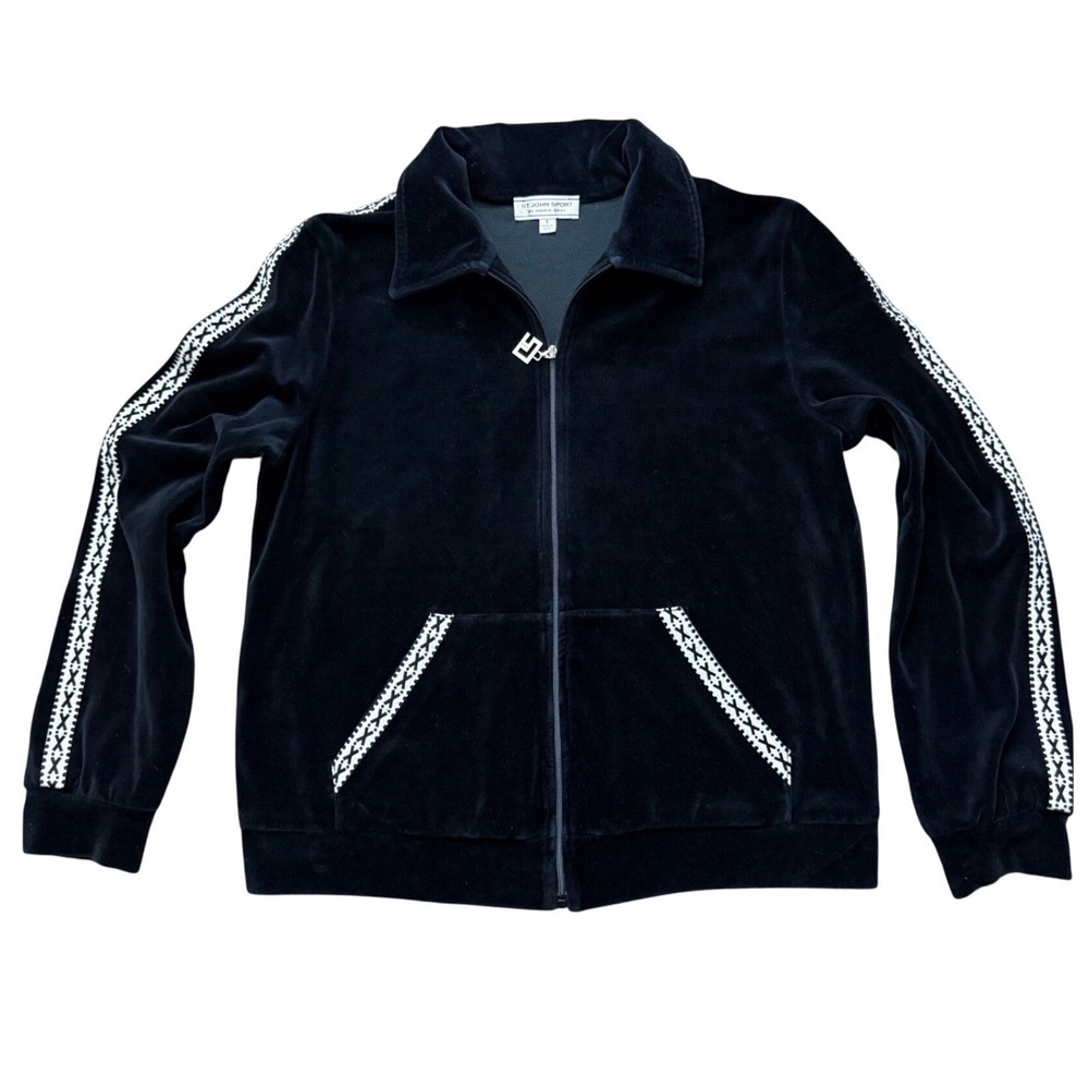 St John Sport Marie Gray Velour Track Jacket Black Embroidered Trim Petite qq09